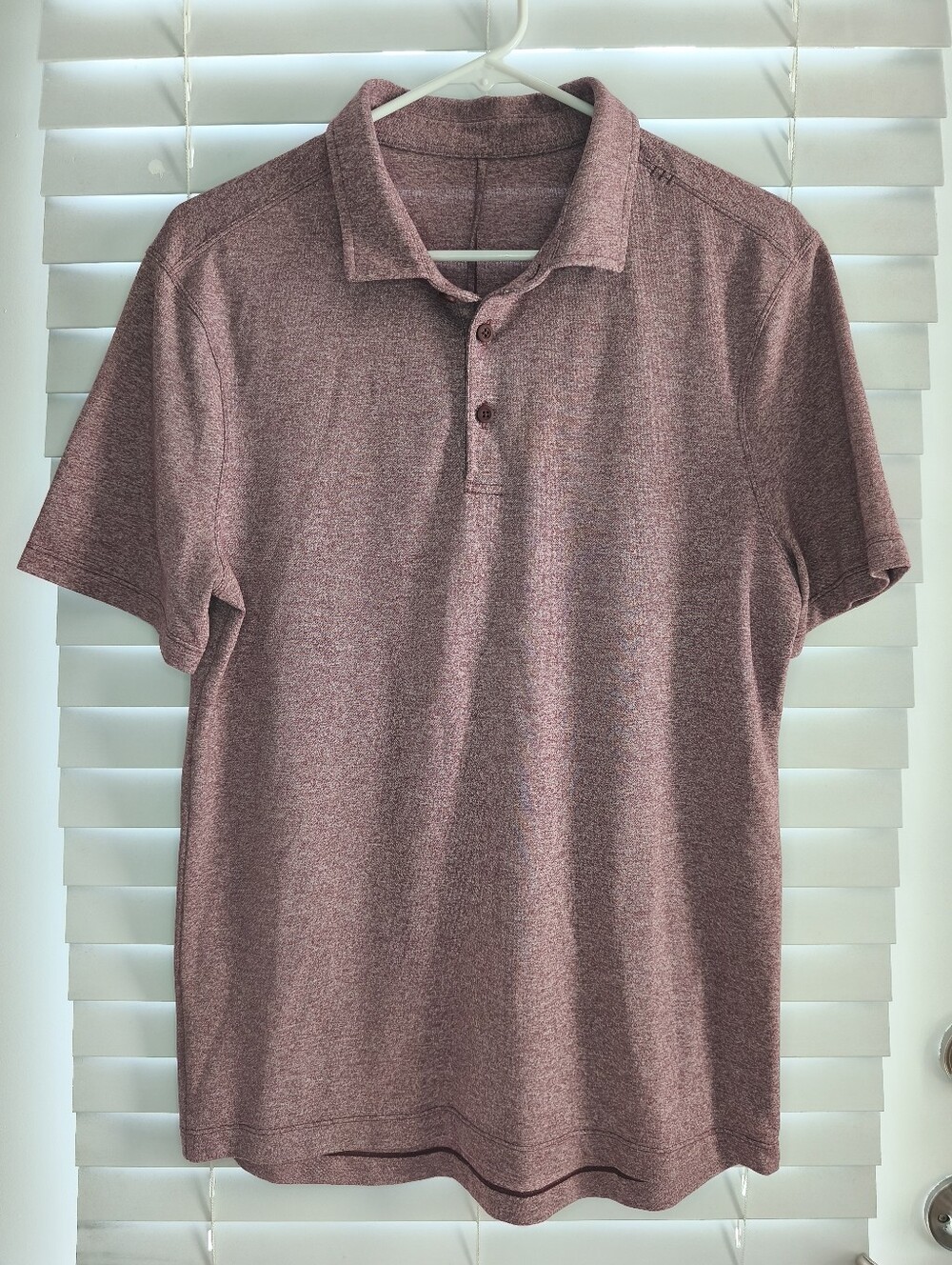 Lululemon Mens Evolution Polo Shirt Heathered Burgundy Maroon Short Sleeve S EUC